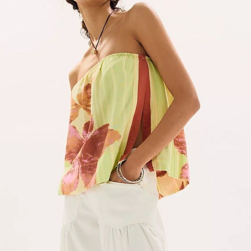 Free People Devella Tube Blouse Top Bold Tropical Floral Print Resort XS 291465